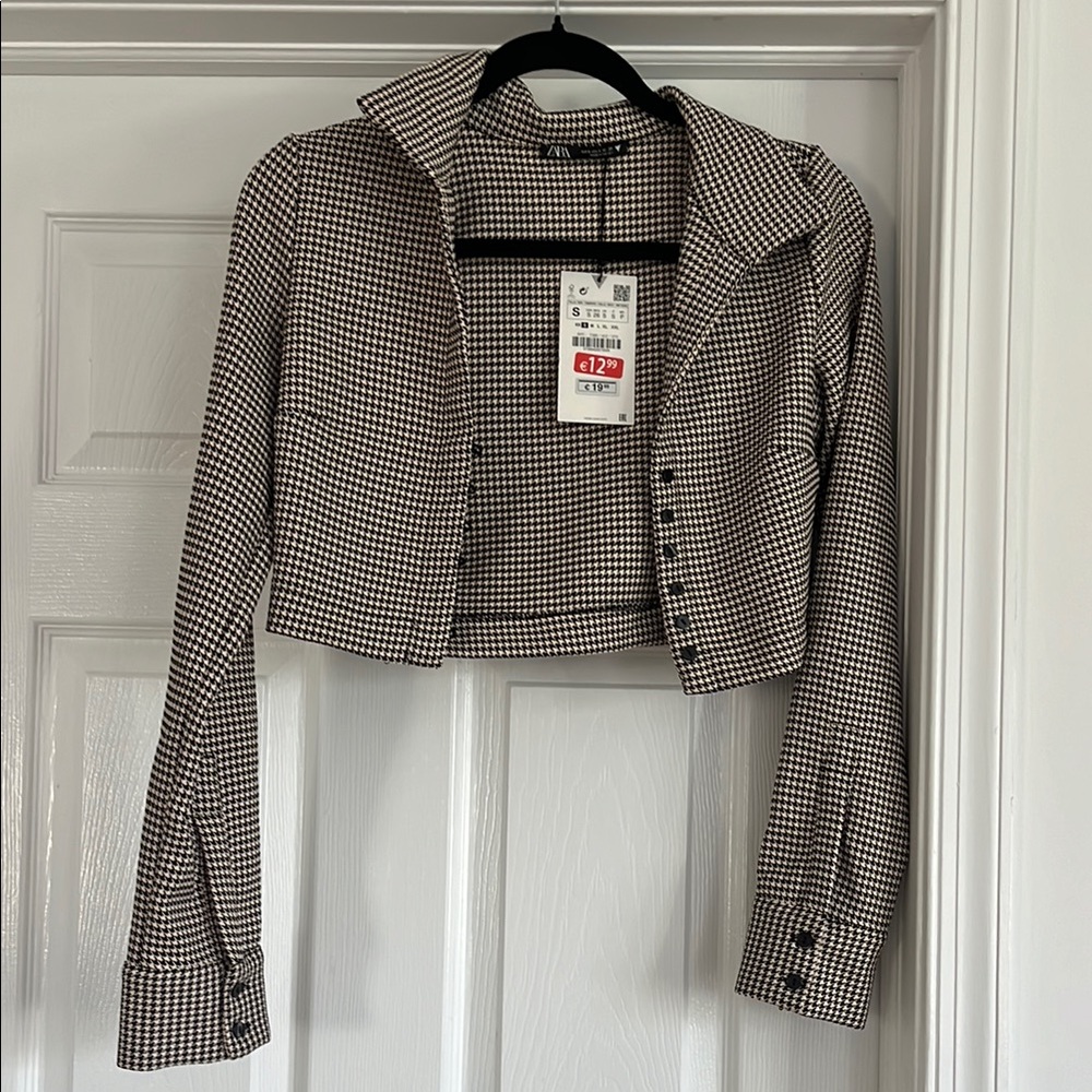 Cider Black and White Checkered Cropped Jacket